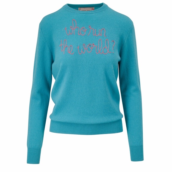 Lingua Franca Sweaters - Lingua Franca “Who run the world” sweater cashmere cable stitched who run